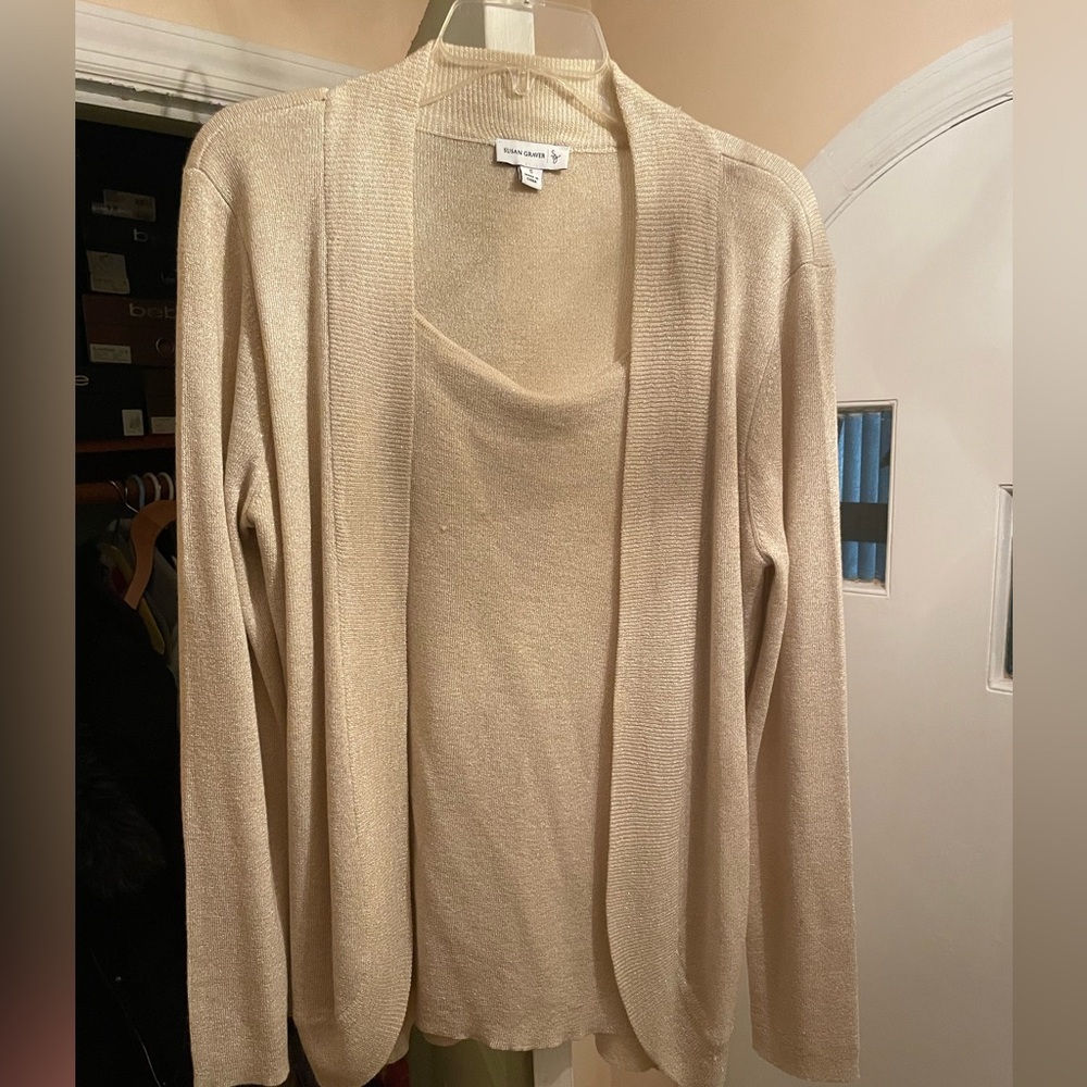 Susan Graver gold attached layered look sweater set